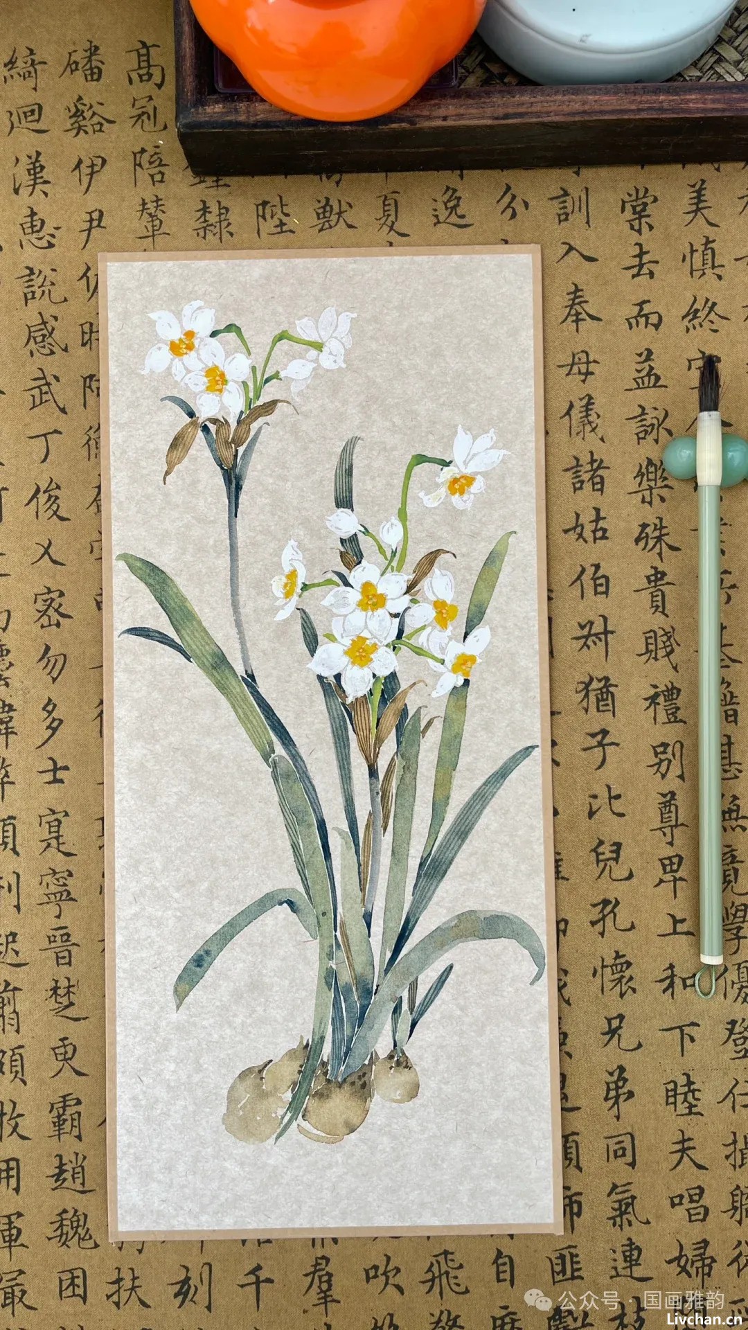 国画水仙花：凌波仙子玉玲珑，清雅极了！