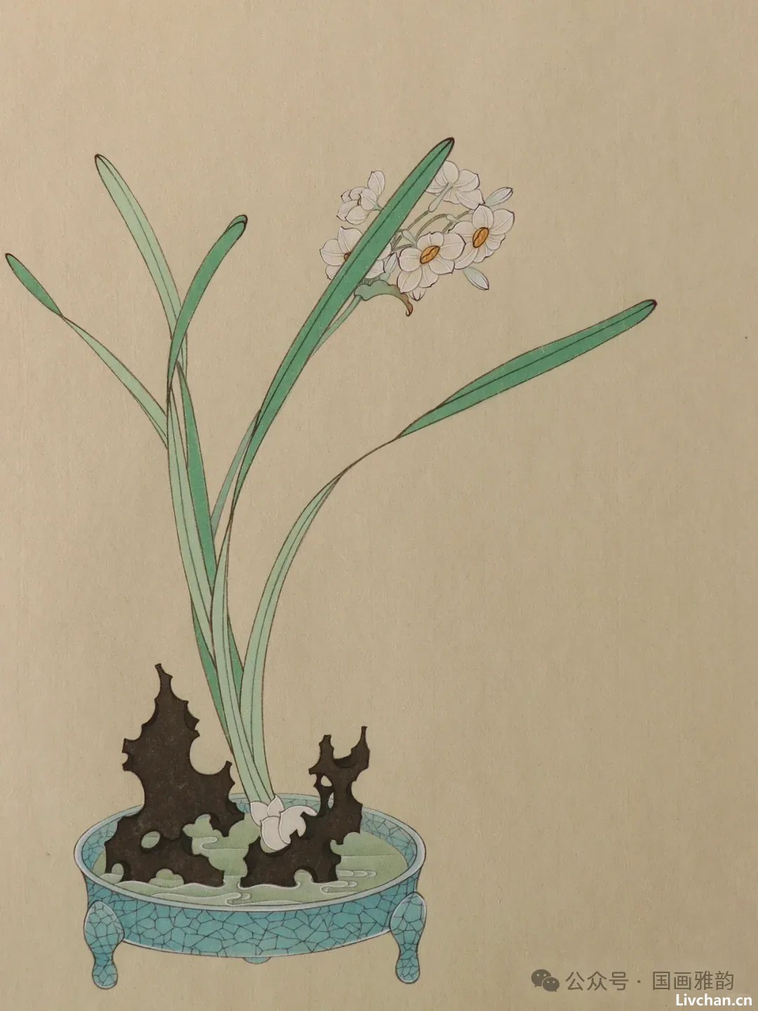 国画水仙花：凌波仙子玉玲珑，清雅极了！